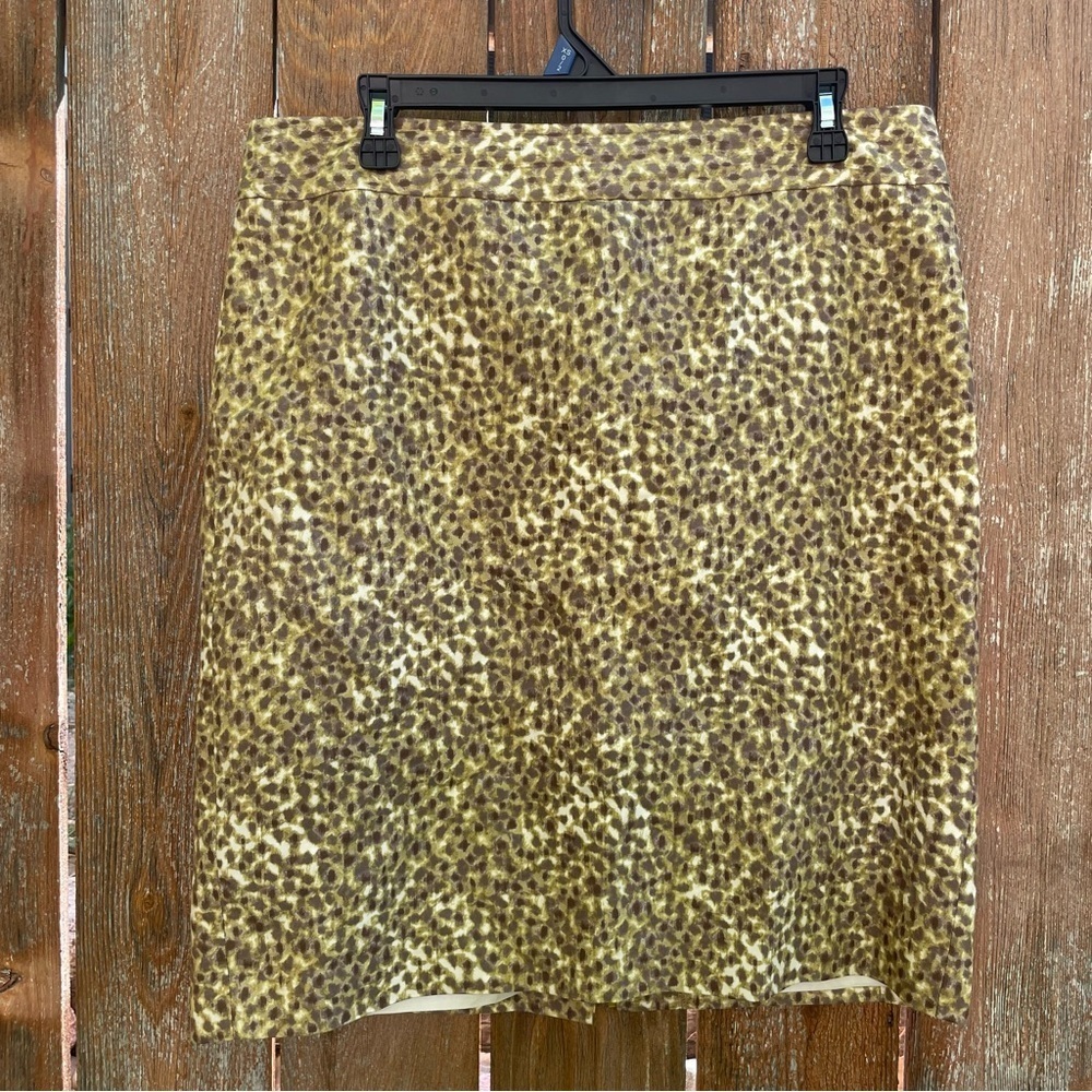 ANN TAYLOR LOFT Women’s Olive Tan Spotted Pencil Skirt Size 12
